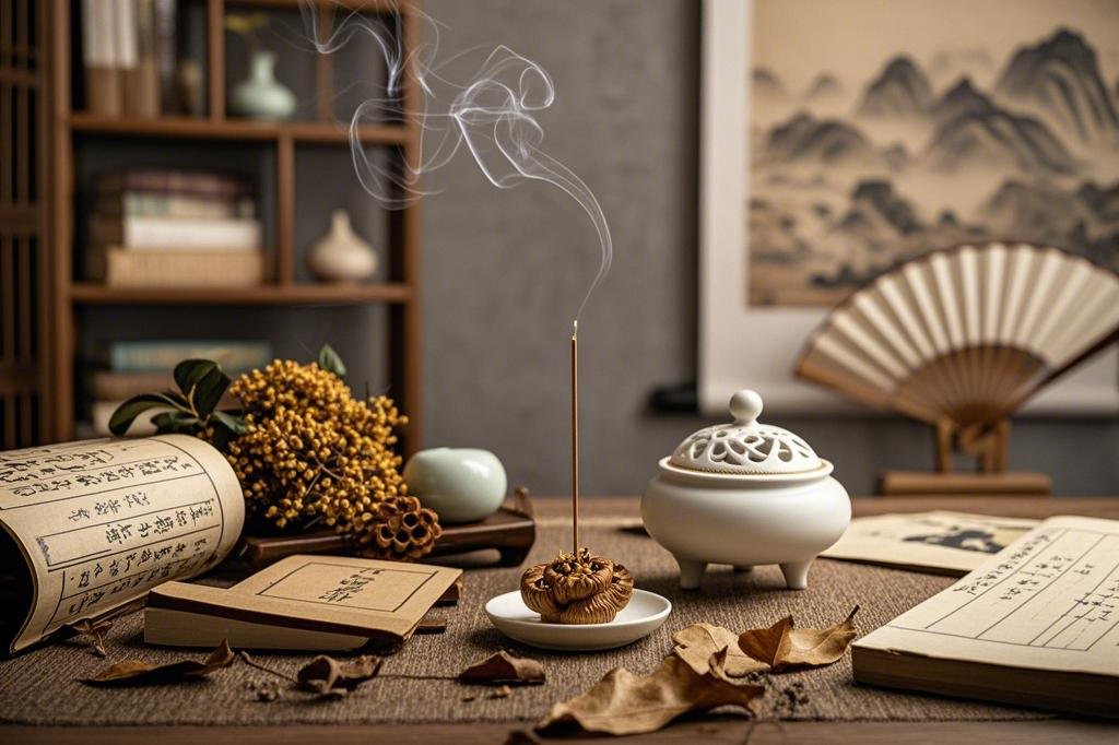 Incense smoke rising in a small burner